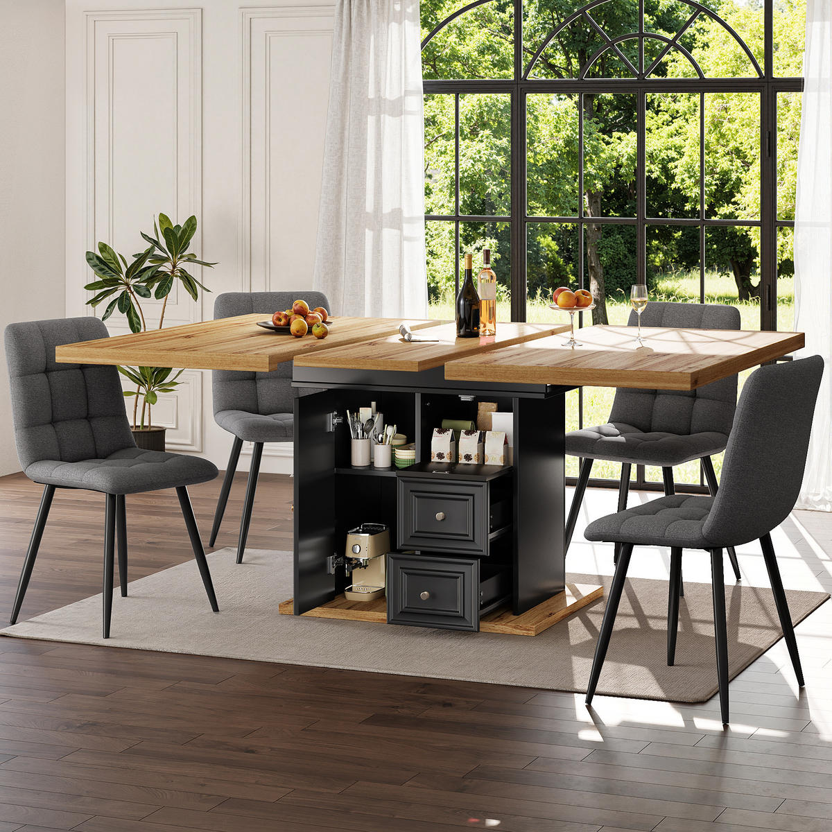 ESSTISCH 110/80/75 cm naturfarben aus MDF und Metall mit Stauraum - Hellbraun, Holzwerkstoff (110/80/75cm) - OKWISH