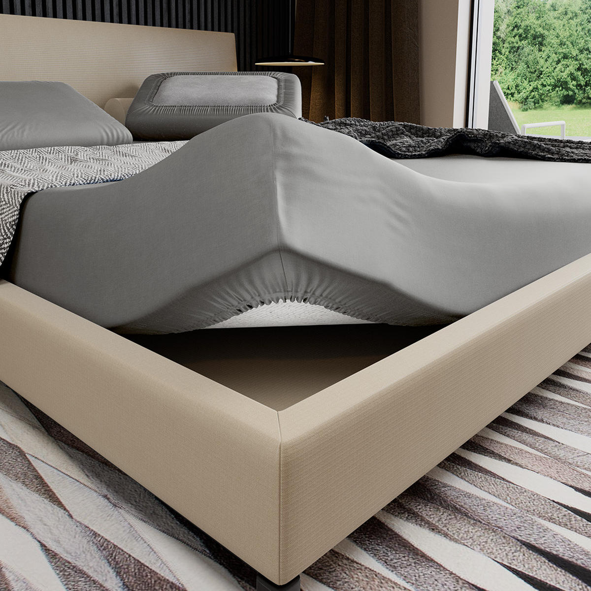 SATINBETTLAKEN aus Baumwolle mit Gummizug - Grau, Textil (90/200cm) - Mr Mattress