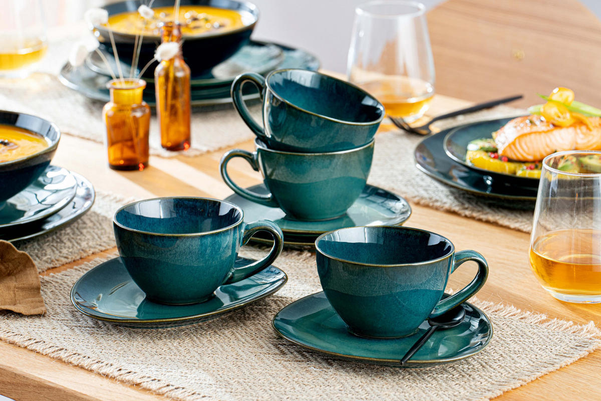 KAFFEETASSEN SET MAURI - 8 teilig aus Steingut - Grün, Keramik (27/39/20cm) - Sänger