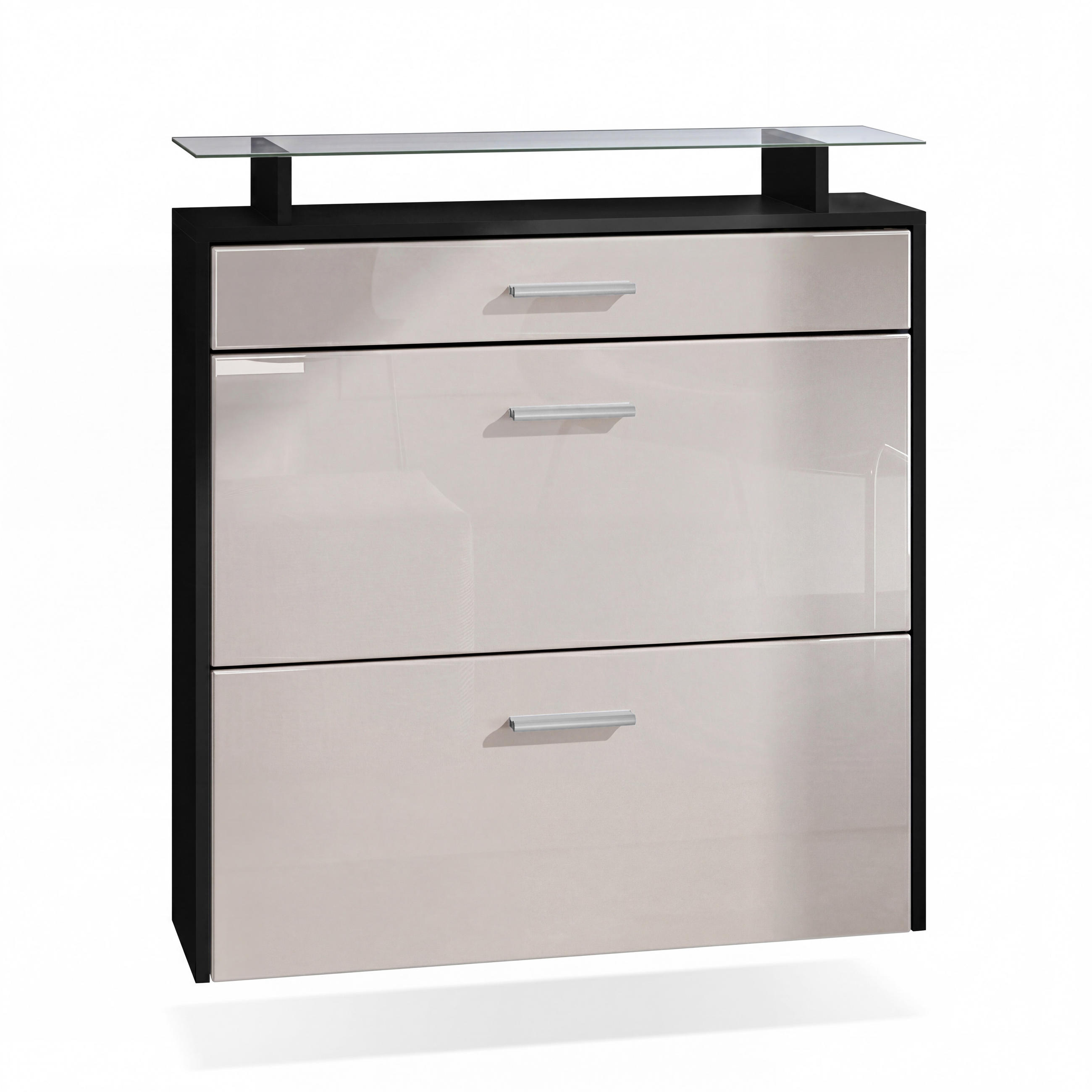 SCHUHSCHRANK Malea Front in Sandgrau Hochglanz - Sandfarben, Holzwerkstoff (89/96/23cm) - Vladon
