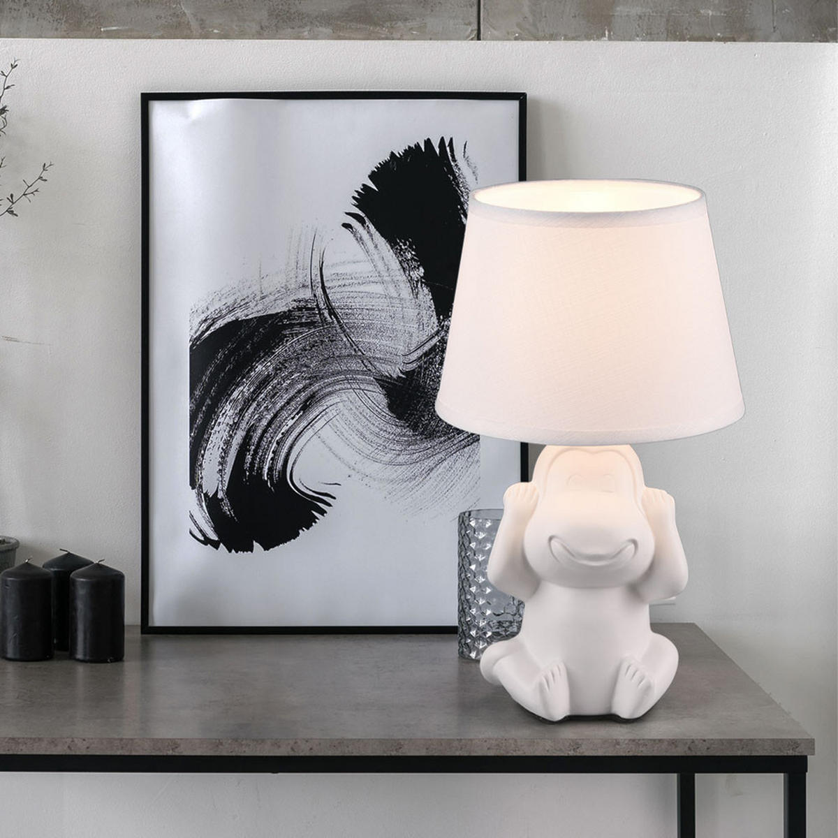 TISCHLEUCHTE Keramik Weiß - Weiß, Textil (17/17/27cm)