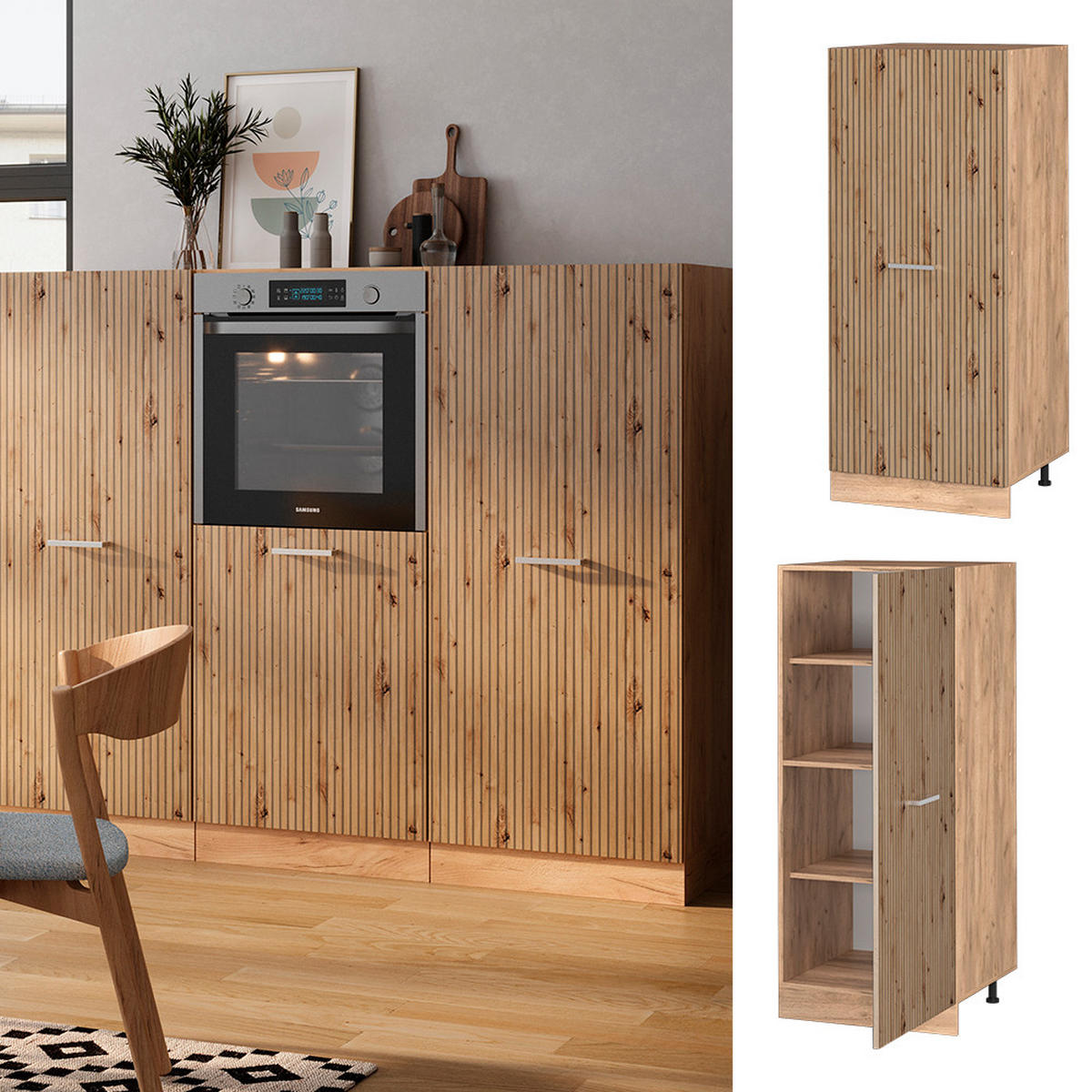 VORRATSSCHRANK R-Line Artisan-Eiche 60 cm - Honigeiche/Eiche Artisan, Holzwerkstoff (60/143/57cm) - Vicco