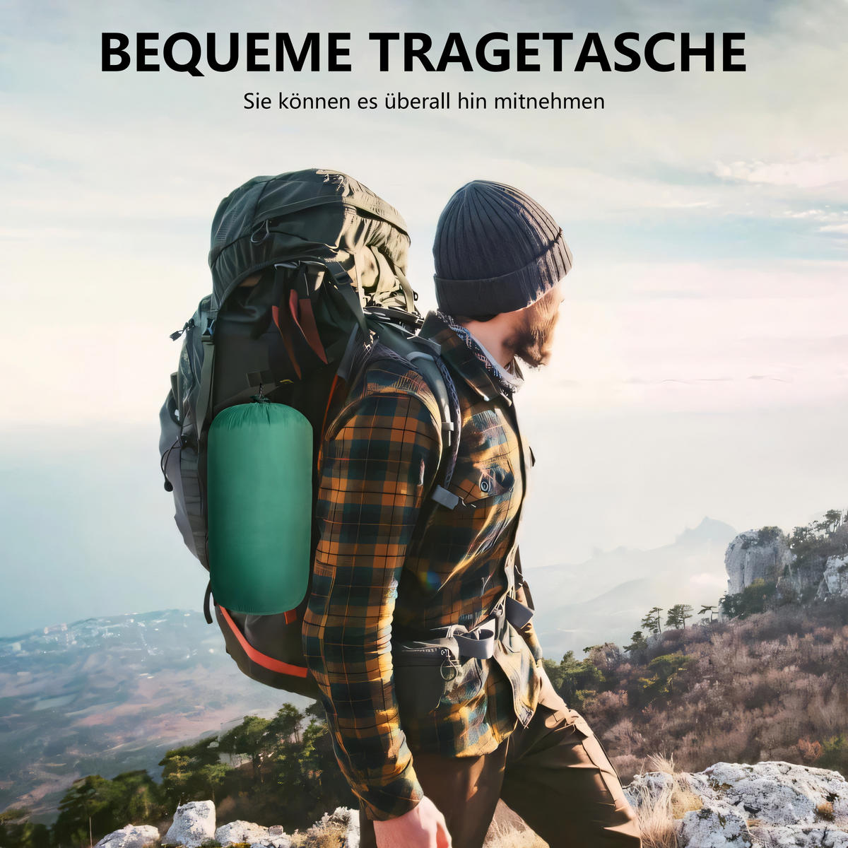 DECKE wasserdicht warm mit Aufbewahrungstasche 192 x 132 cm - Grau/Grün, Textil (132/190cm) - Vercart