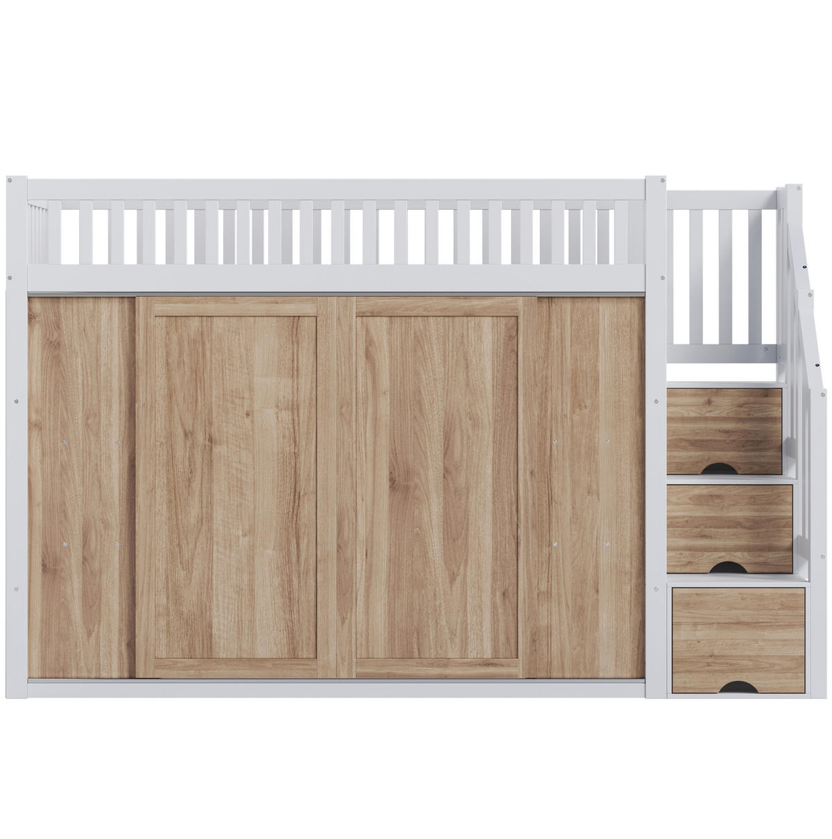 HOCHBETT 90/200 cm weiß/eichefarben aus Massivholz mit Schrank und Treppe - Weiß, Holzwerkstoff (90/200cm) - OKWISH