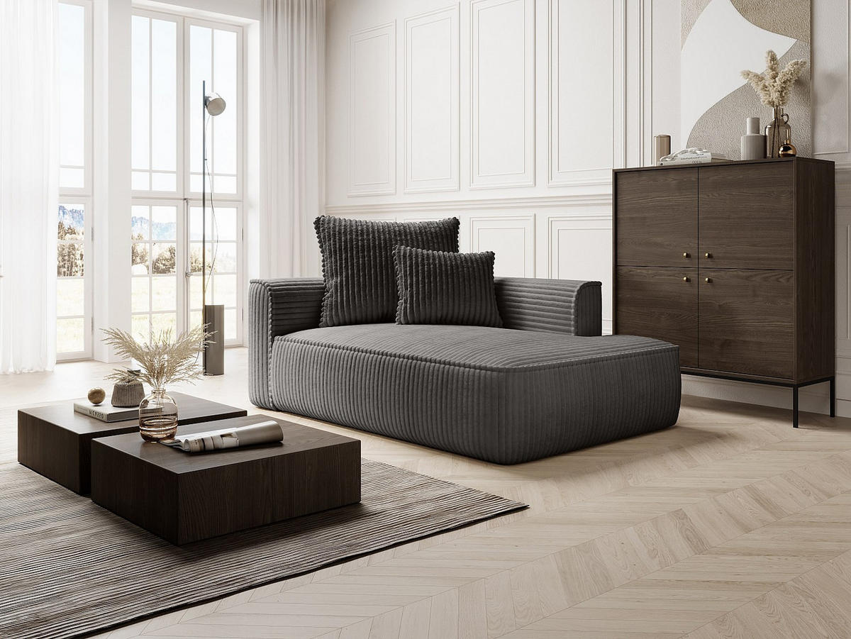 RECAMIERE ohne Schlaffunktion - 1 Person - samt - anthrazitgrau Pineta - Anthrazit, Textil (180/67/115cm) - Vente-Unique