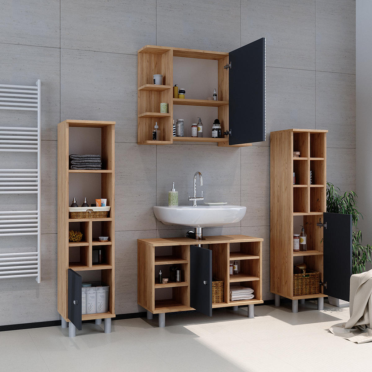 MIDISCHRANK Fynn Anthrazit 30 x 130.6 cm kleine Tür - Anthrazit, Holzwerkstoff (30/130.6/30cm) - Vicco