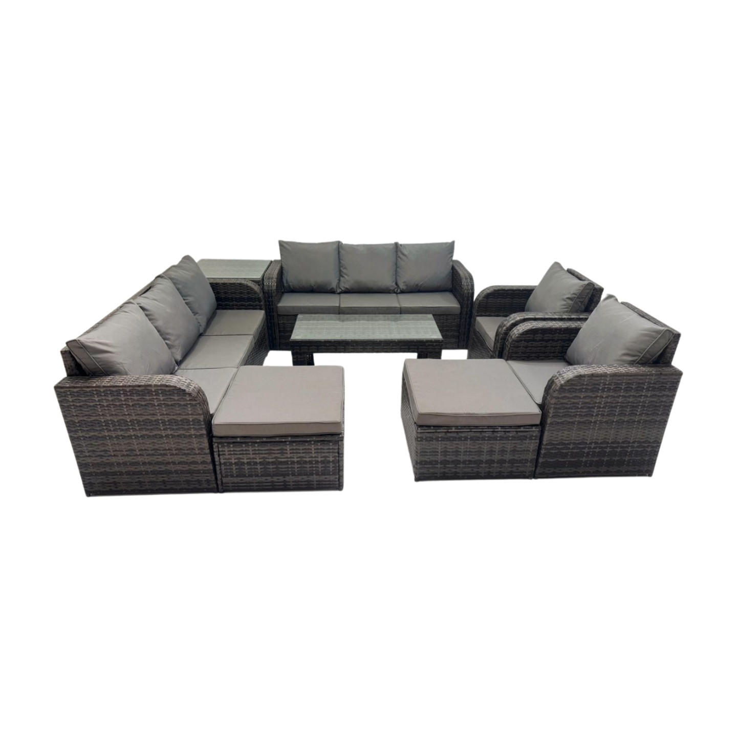 GARTENSOFA SET mit rechteckigem COUCHTISCH Polyrattan 10-Sitzer Dunkelgrau - Dunkelgrau/Grau, Glas/Kunststoff - Fimous