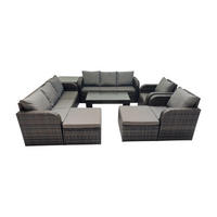 GARTENSOFA SET mit rechteckigem COUCHTISCH Polyrattan 10-Sitzer Dunkelgrau - Dunkelgrau/Grau, Glas/Kunststoff - Fimous