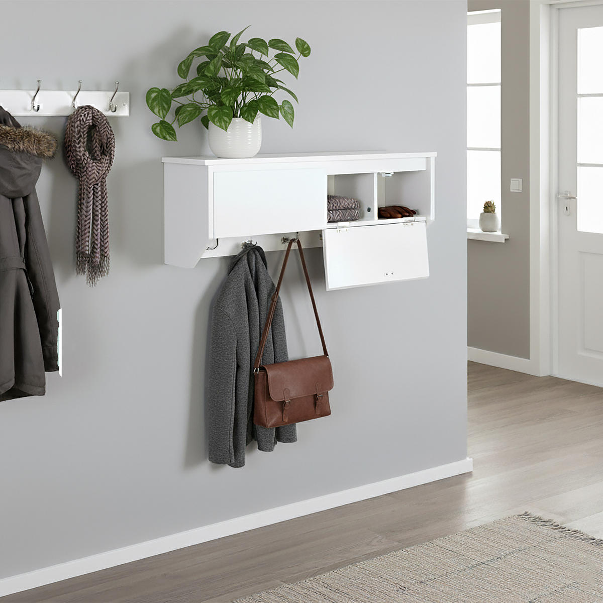 WANDGARDEROBE Weiß 5 Haken MDF - Weiß, Holzwerkstoff/Metall (78/30/20cm) - Relaxdays