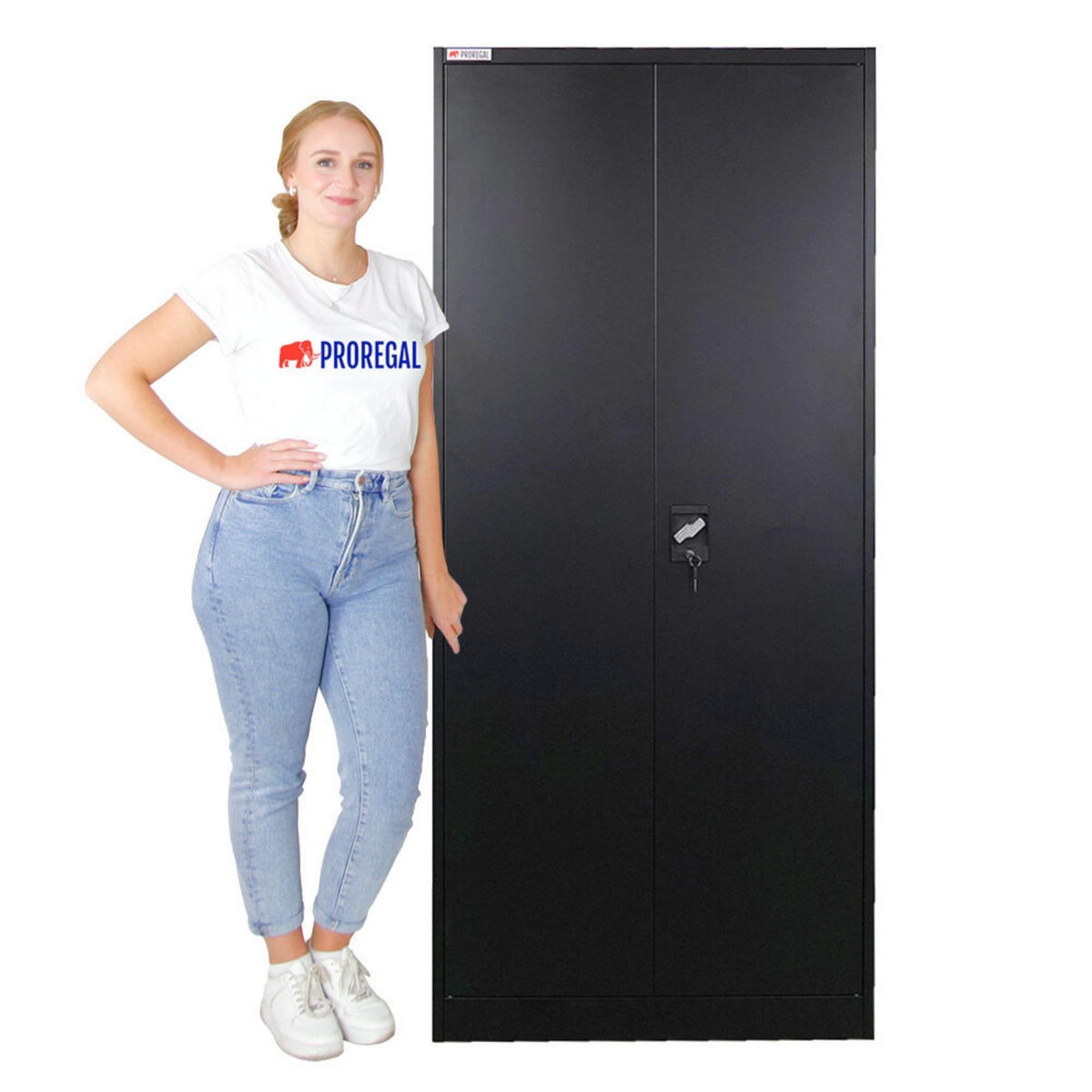 FLÜGELTÜRENSCHRANK Elephant 2er-Set 180x80x40cm 6 Fächern & Kleiderstange Schwarz - Schwarz, Metall (160/180/40cm) - PROREGAL