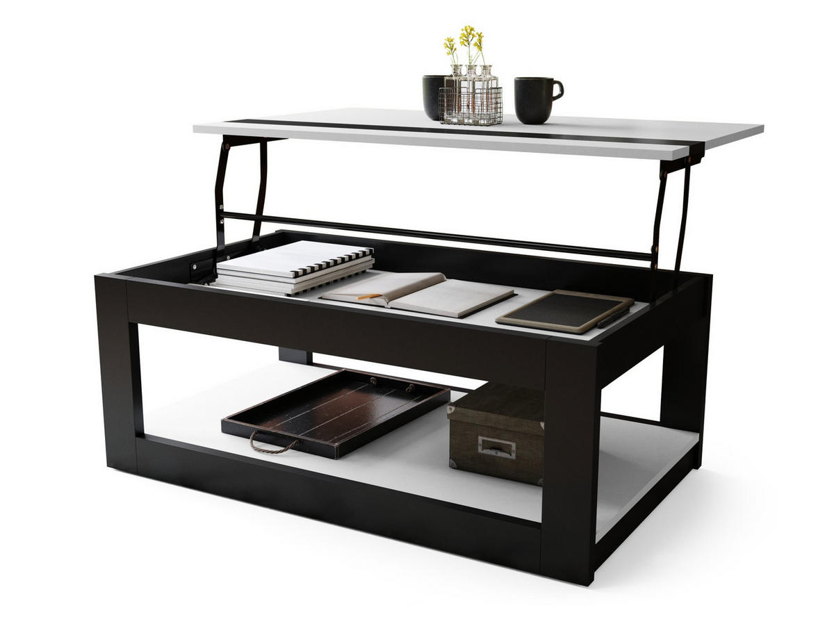 COUCHTISCH rechteckig Weiß Schwarz matt aufklappbar - Schwarz/Weiß, Holzwerkstoff (66/112/45cm) - designimpex