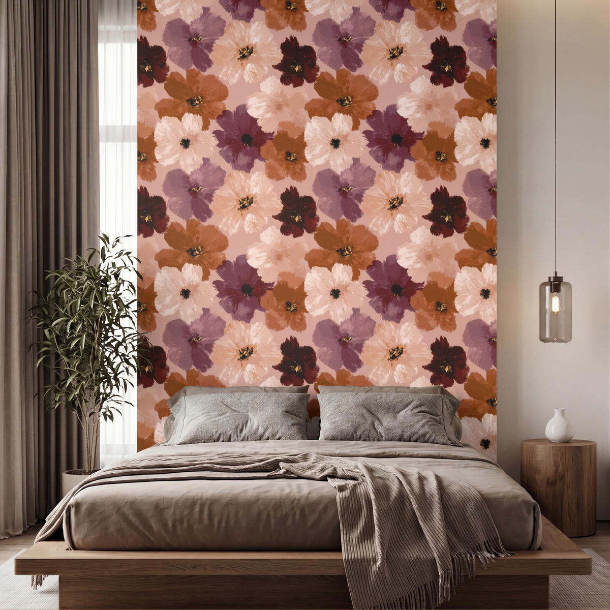 TAPETE - Blumen - Abstrakt - Erdtöne - 180x260 cm - Multicolor, Papier (180/260cm) - OnlyWow