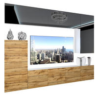 WOHNZIMMERWAND Schrankwand mit LED Schwarz ganzes Oberteil / Eiche Wotan - Schwarz/Braun, Holz (250/180/36cm) - B BELINI GROUP