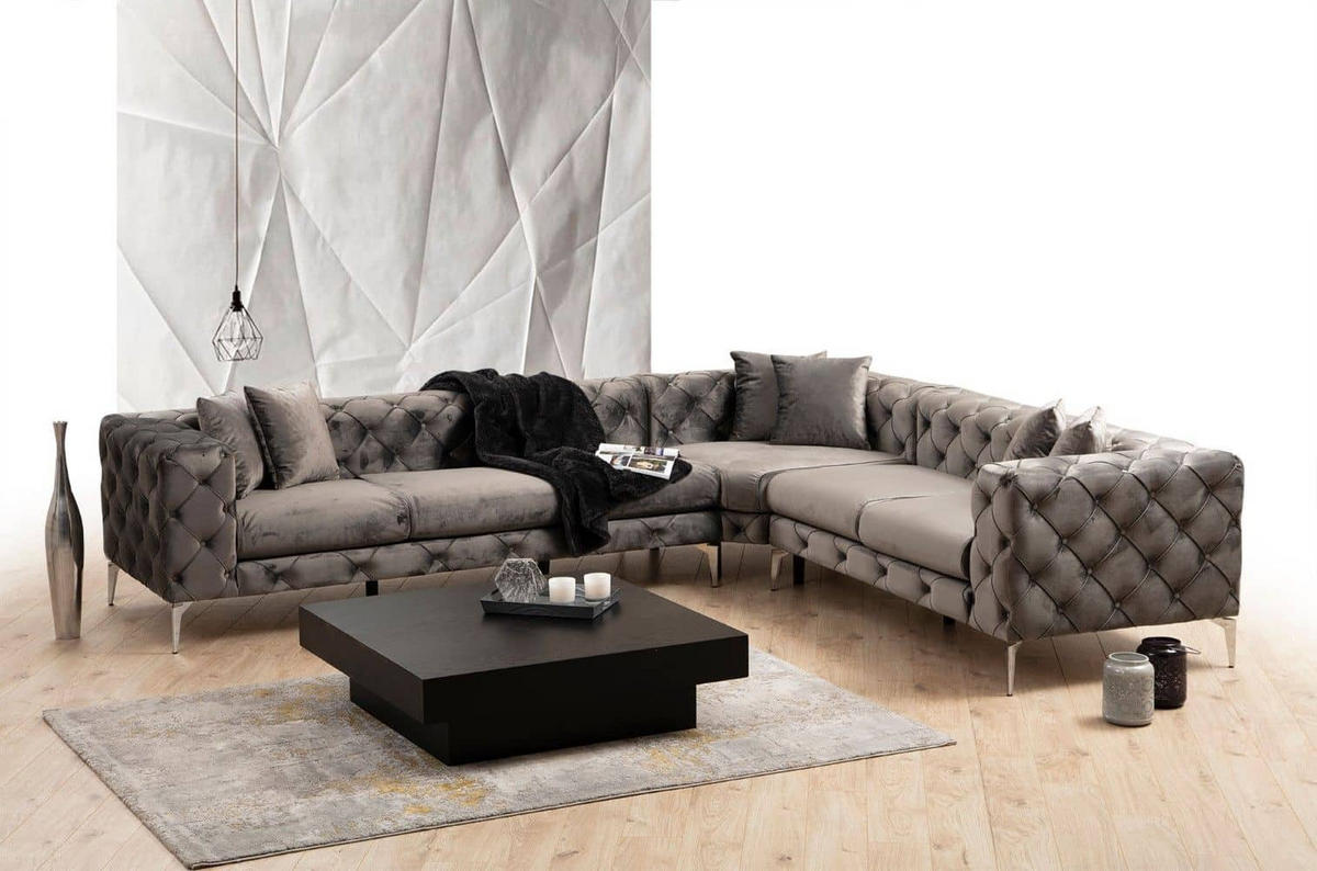 ECKSOFA mit großzügiger XXL Sitzfläche für die ganze Familie - Chromfarben/Anthrazit, Holz/Textil (270/310cm) - myHomelando
