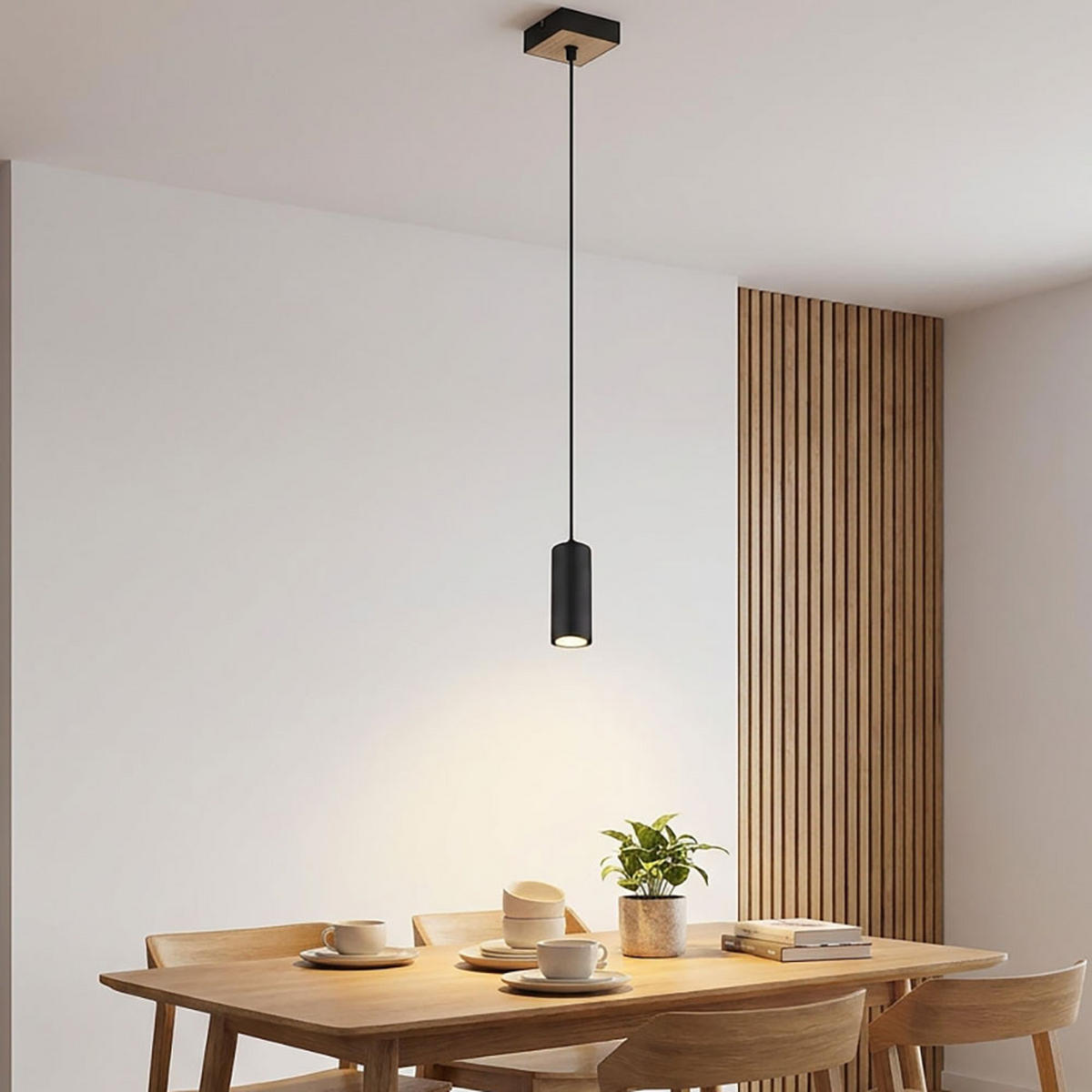 HÄNGELEUCHTE Holzoptik Schwarz Zylinder 2er Set - Schwarz, Metall (9/9/120cm) - Globo Lighting