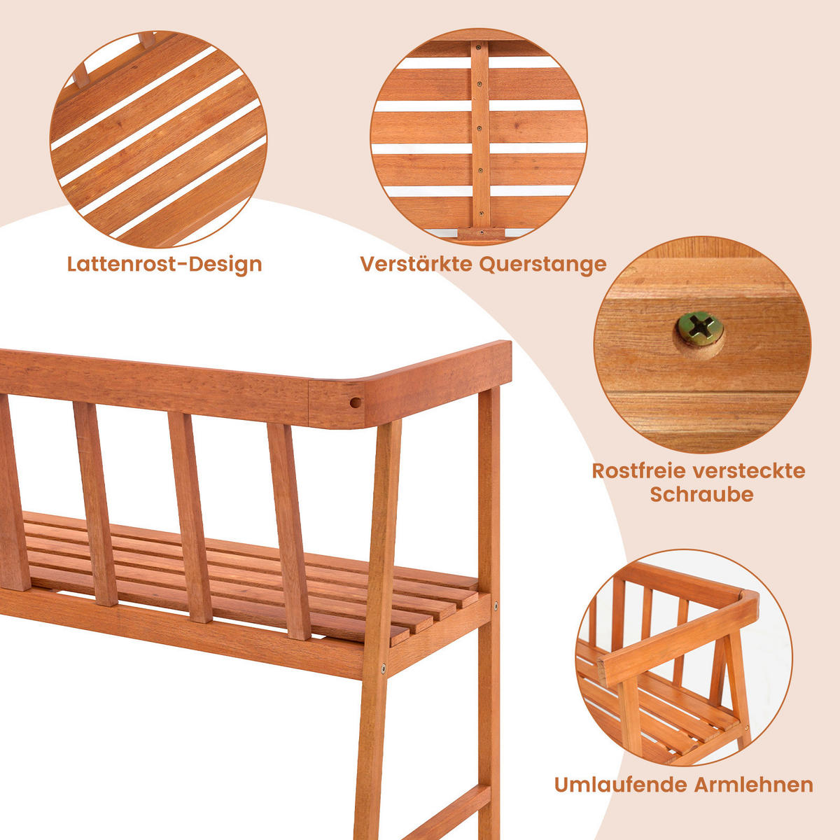 GARTENBANK Natur - Naturfarben, Holz (110/72/46cm) - COSTWAY