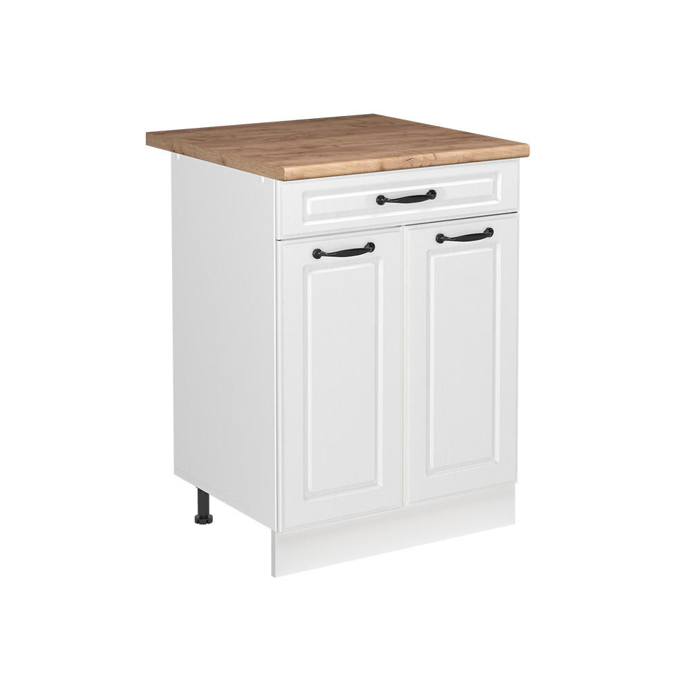 SPÜLENUNTERSCHRANK R-Line, Weiß Landhaus/Weiß, 60 cm Arbeitsplatte Goldkraft Eiche - Weiß, Holzwerkstoff (60/81.6/60cm) - Vicco
