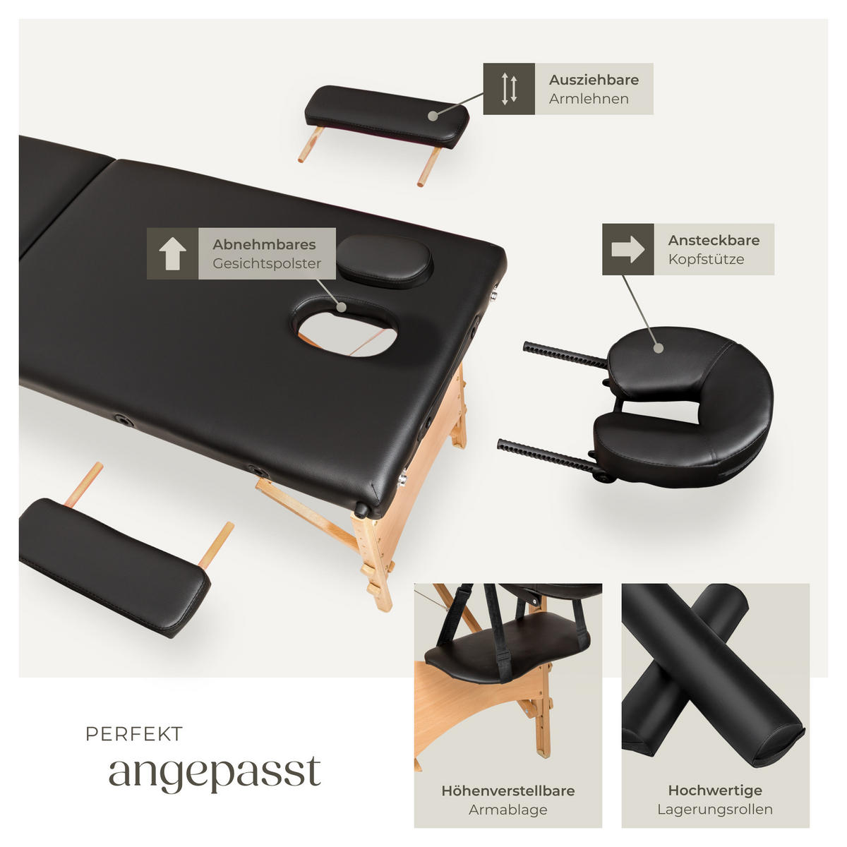MASSAGELIEGE 2 Zonen Freddi,210 x 95 x 84 cm,schwarz - Schwarz, Holz (95/84/210cm) - tectake