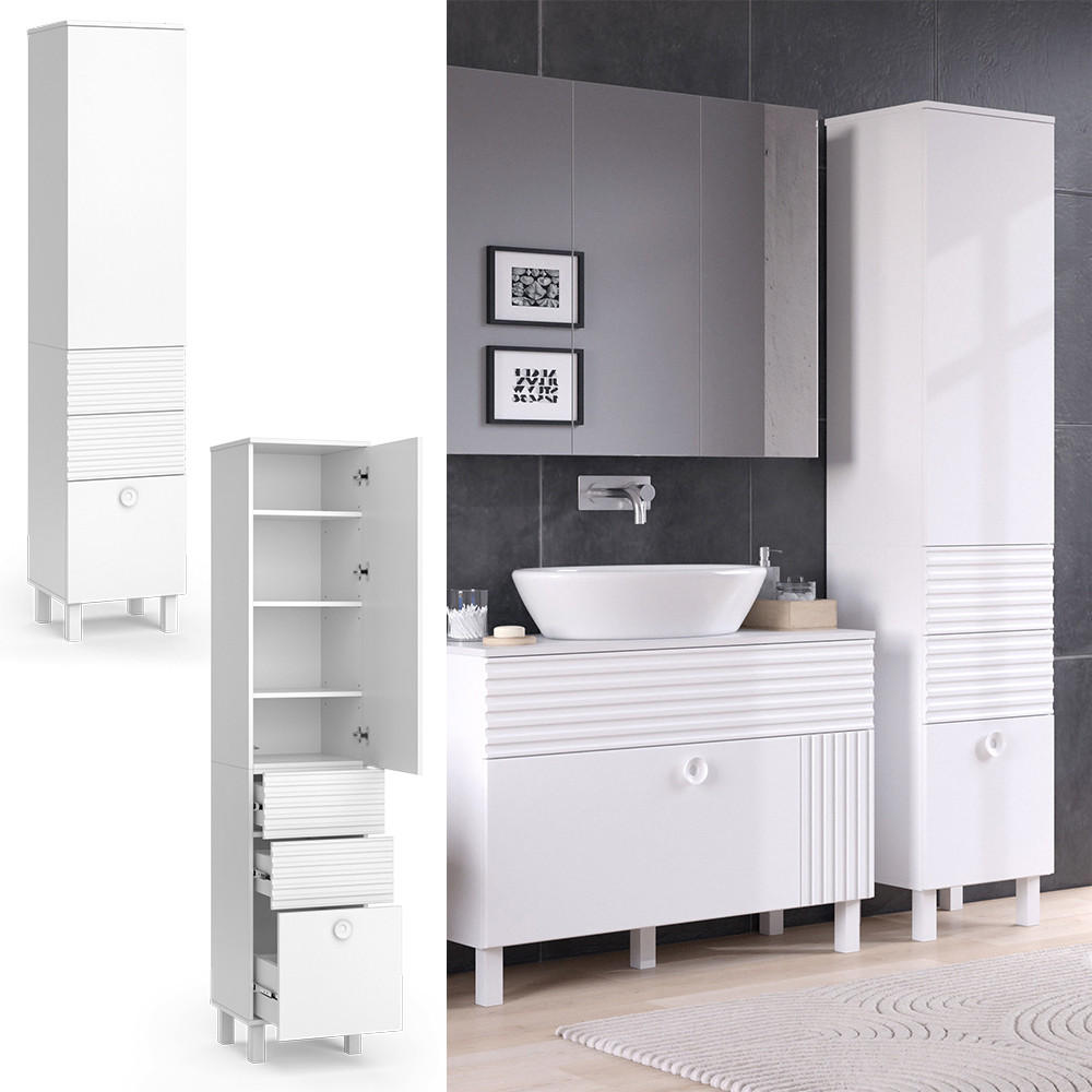 BADSCHRANK Sola Weiß 40.2 x 192.4 cm mit Tür und Schubladen - Weiß, Holzwerkstoff (40.2/192.4/37.2cm) - Vicco