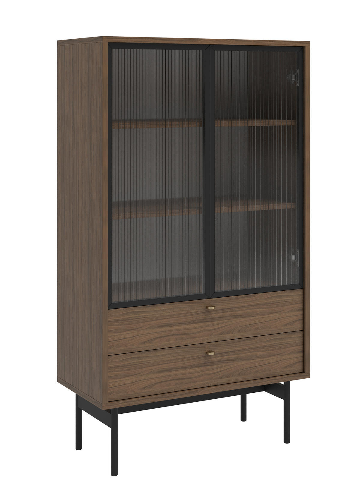 VITRINE Olar Holzoptik Carini Nussbaum 85 cm - Goldfarben/Schwarz, Holzwerkstoff/Metall (85/150/41cm) - Selsey