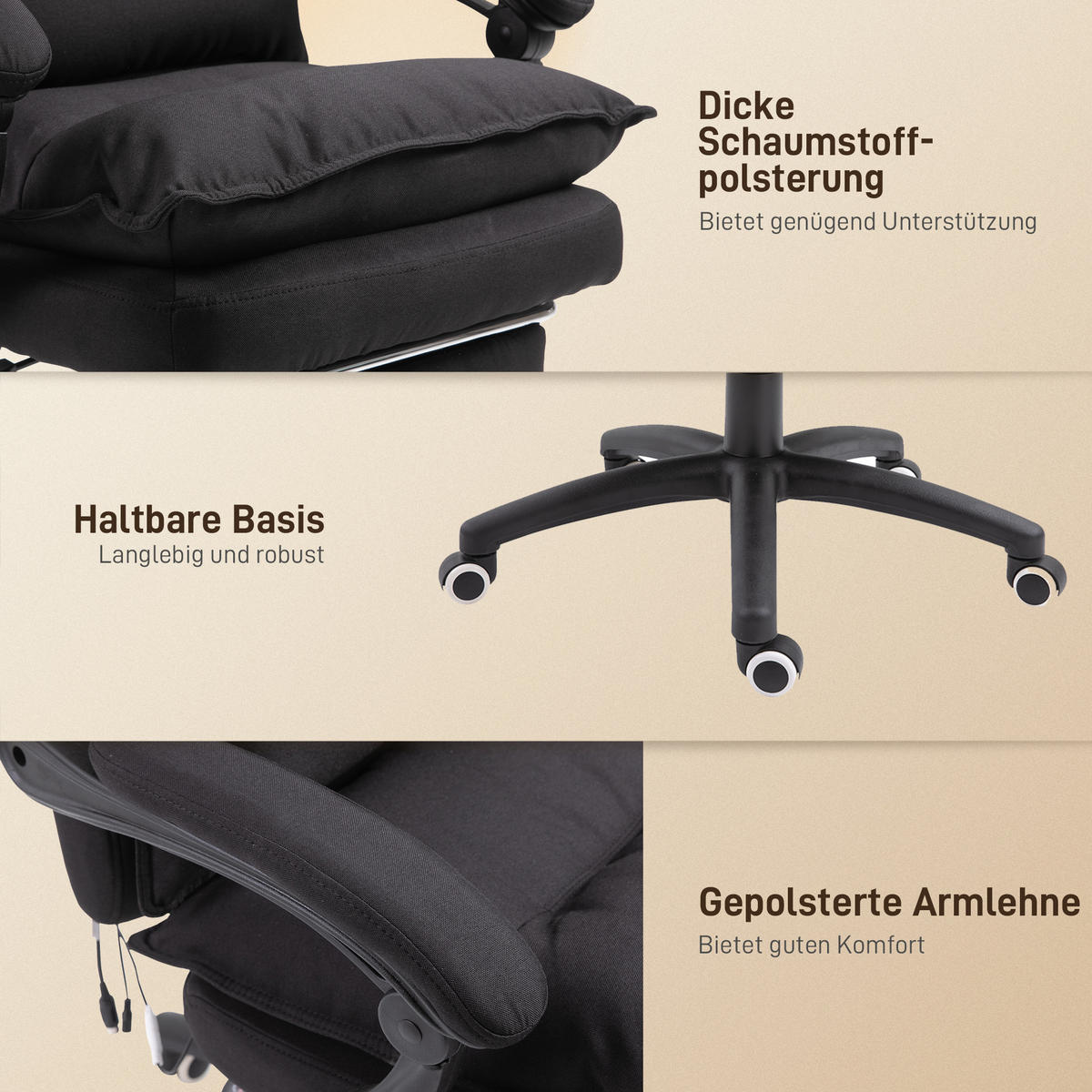 BÜROSTUHL mit Massagefunktion, Ergonomischer Schreibtischstuhl, Schwarz - Schwarz, Kunststoff (62/130/70cm) - Vinsetto