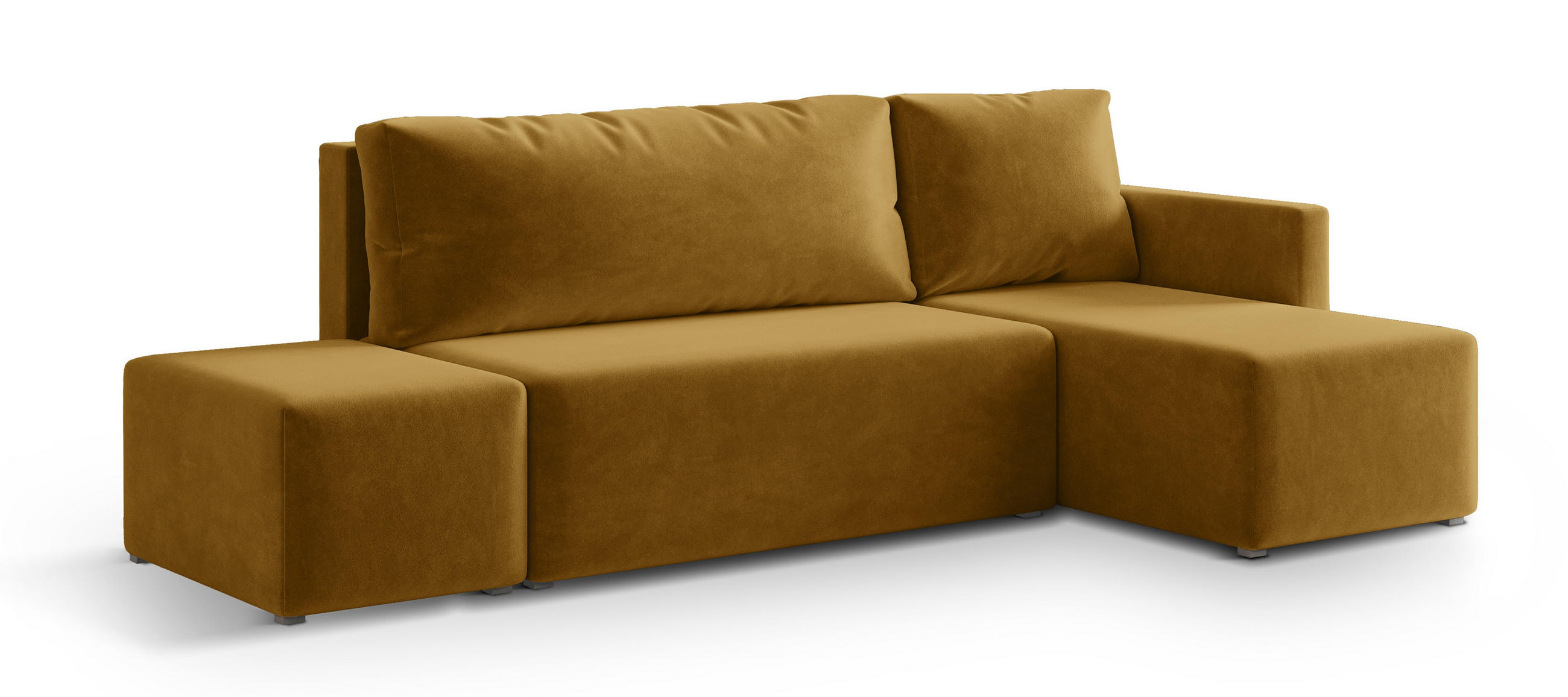 ECKSOFA VELOTTI R-S Gelb Plüsch-Stoff mit Schlaffunktion - Gelb, Holz (261/143cm) - MASSENO