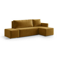 ECKSOFA VELOTTI R-S Gelb Plüsch-Stoff mit Schlaffunktion - Gelb, Holz (261/143cm) - MASSENO