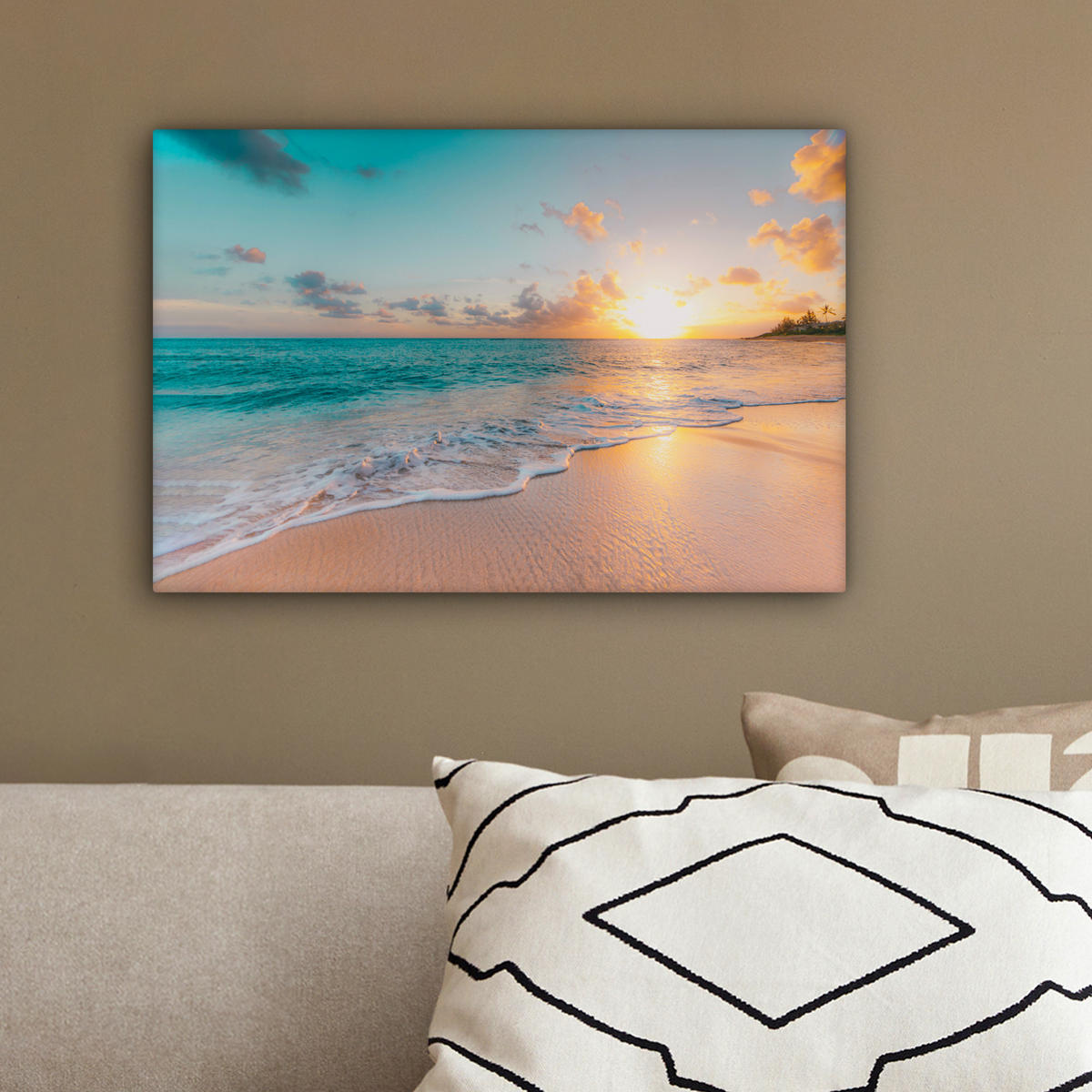 LEINWANDBILD - Sonnenuntergang - Strand - Meer - Sommer - Blau - 30x20 - Deko XXL - Multicolor, Textil (30/20cm) - MuchoWow