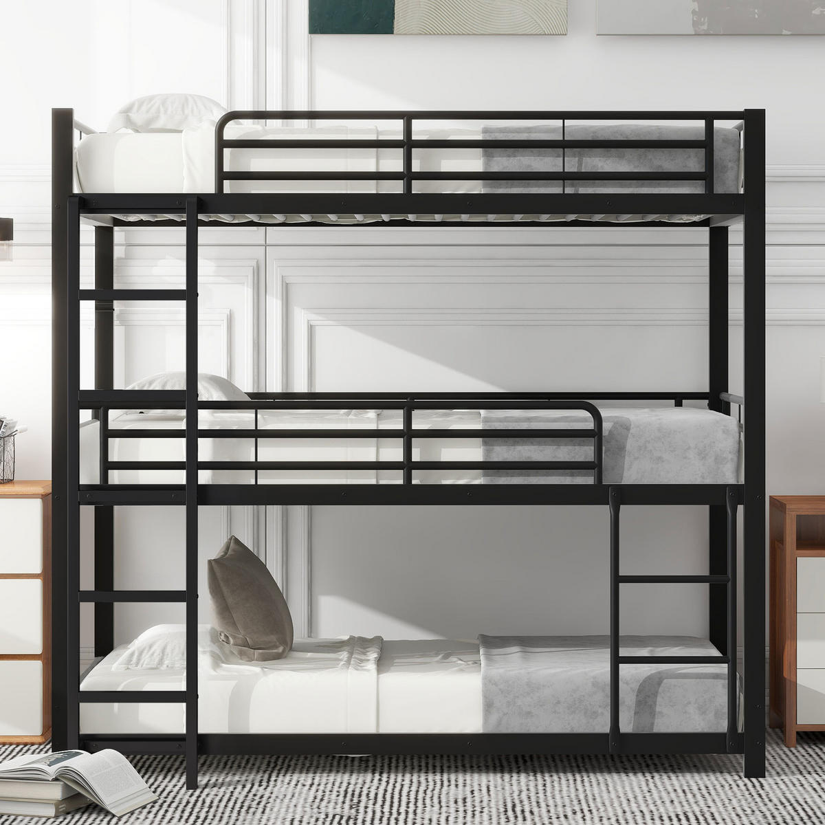 ETAGENBETT Kinderbette 90/200 cm aus Metall mit Sicherheitsgeländern Schwarz - Schwarz, Metall (90/200cm) - Modenvie