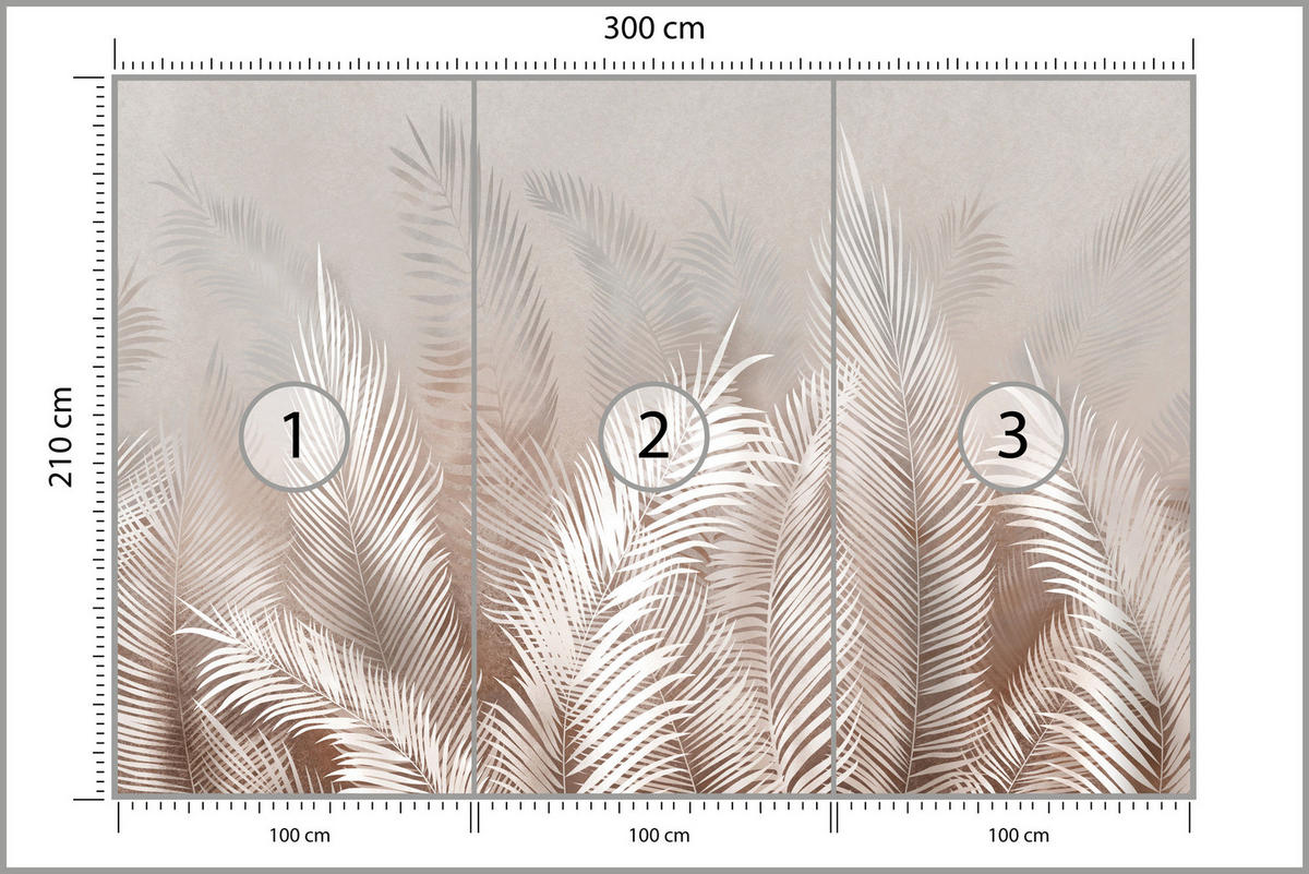 FOTOTAPETE Palmenblätter Pflanzen Natur Boho Stil 300x210cm - Beige/Braun, Papier (300/210cm) - Muralo