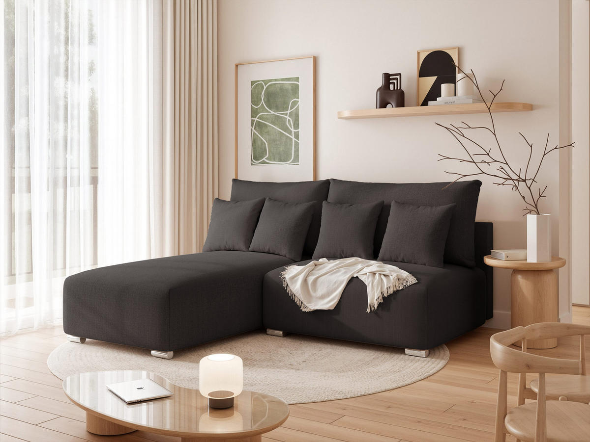 ECKSOFA ELVO mit Schlaffunktion und Bettkasten Anthrazit - Anthrazit, Holzwerkstoff/Kunststoff (208/190cm) - Idohome