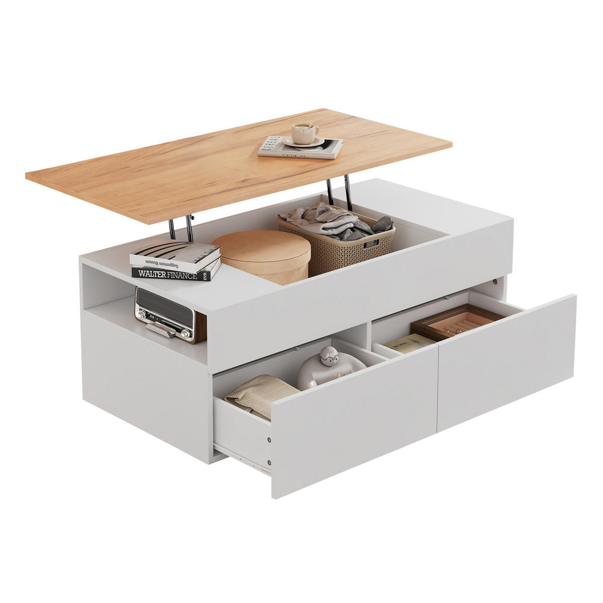 COUCHTISCH DE-074 Lift Weiß/Holz - Weiß, Holzwerkstoff (50/100/40cm) - ComfortXL