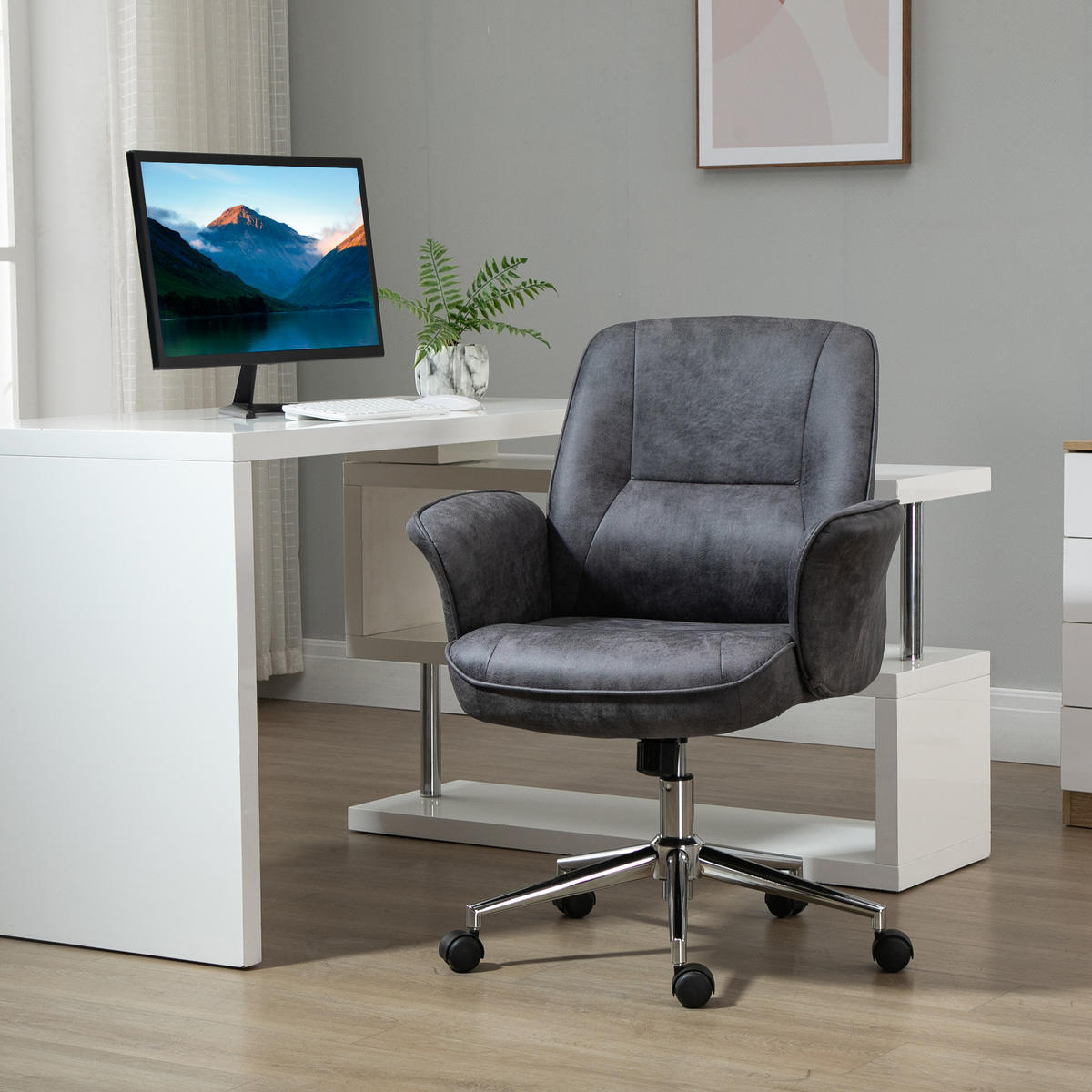 BÜROSTUHL Schreibtischstuhl drehbar verstellbar Mikrofaser Schaumstoff Grau - Dunkelgrau, Kunststoff (69/102/67cm) - Vinsetto