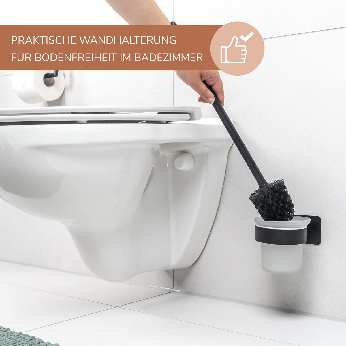 WC-GARNITUR PIAZZA Black Tape zum Kleben - Schwarz, Metall (11.5/36/13.5cm) - bremermann