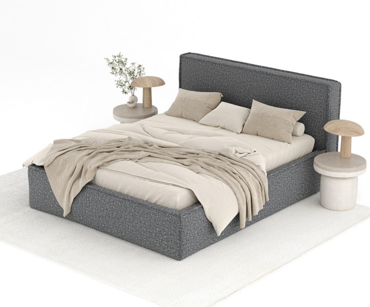 POLSTERBETT Lounge Dunkelgrau 160/200 cm im Plüschstoff - Dunkelgrau/Naturfarben, Holz/Holzwerkstoff (160/200cm) - Maison de Reve