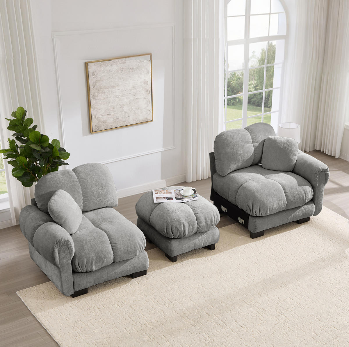 ECKSOFA 190 x 149 x 90 cm in Hellgrau aus Chenille mit modularem Aufbau - Hellgrau, Textil (149/190cm) - Flora Grace