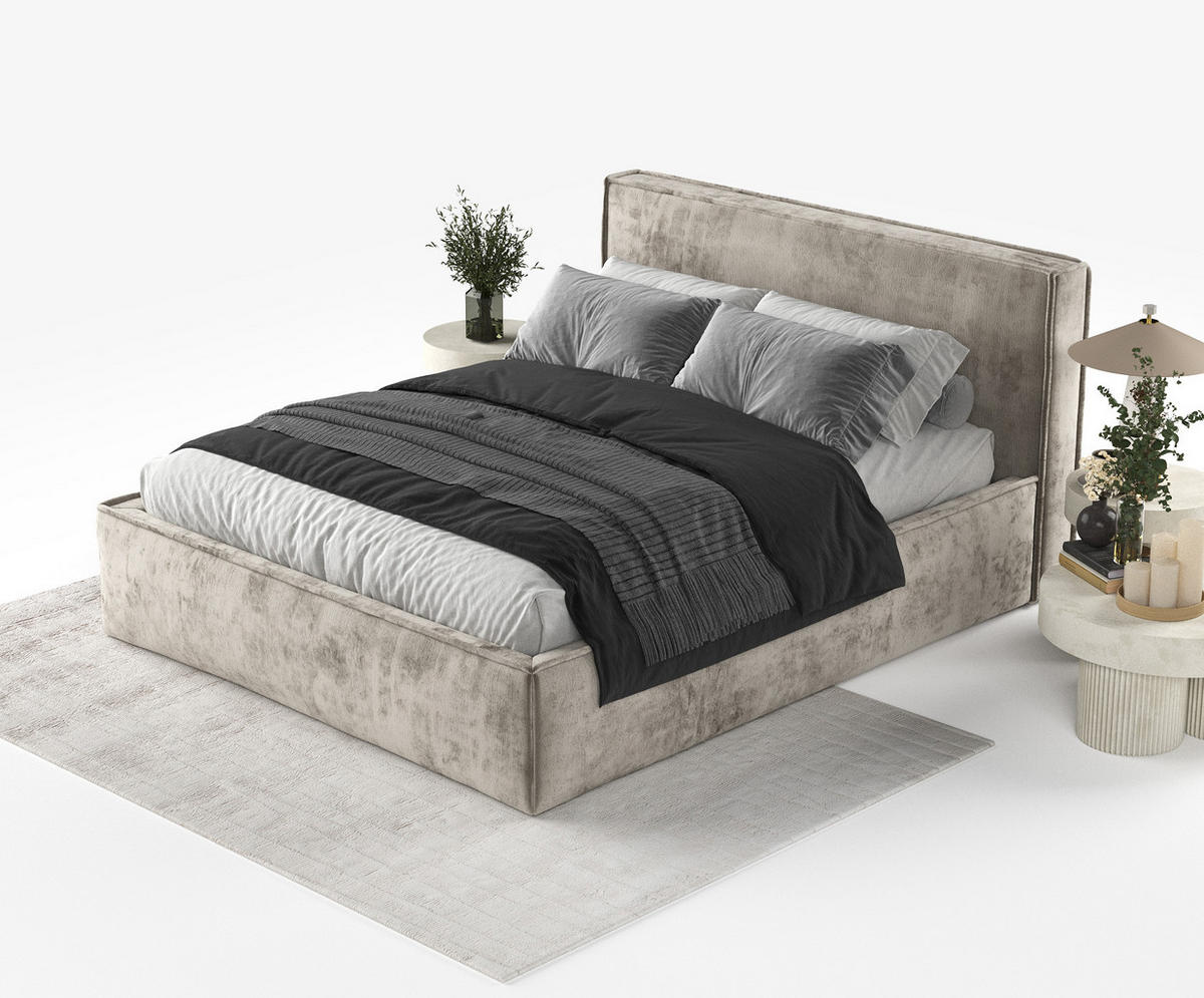 POLSTERBETT Lounge Beige 120/200 cm im Chenille-Stoff - Beige/Schwarz, Holz/Holzwerkstoff (120/200cm) - Maison de Reve