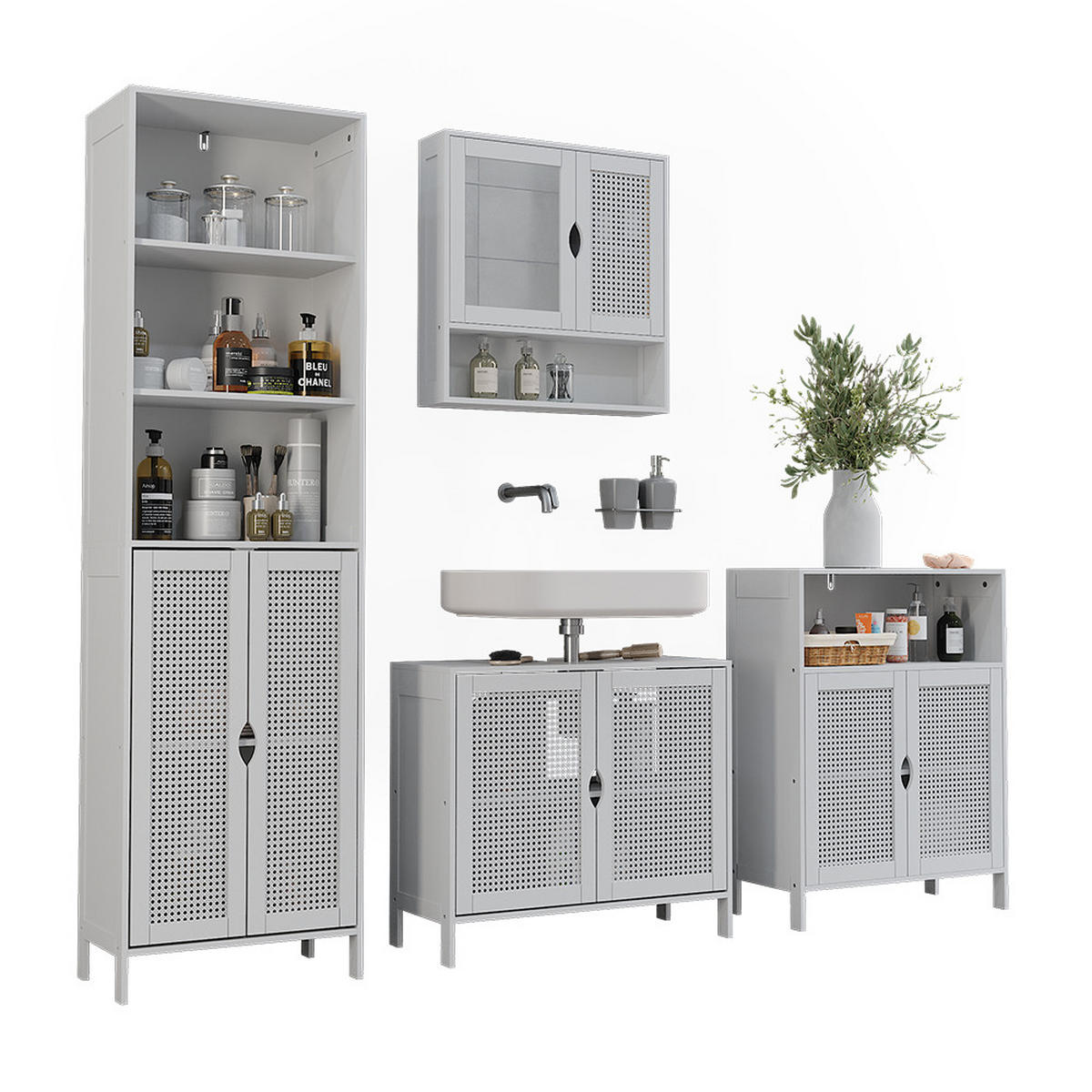 BADMÖBEL-SET Liora, Weiß, 4 Teile - Weiß, Holzwerkstoff (68/60/29cm) - Vicco
