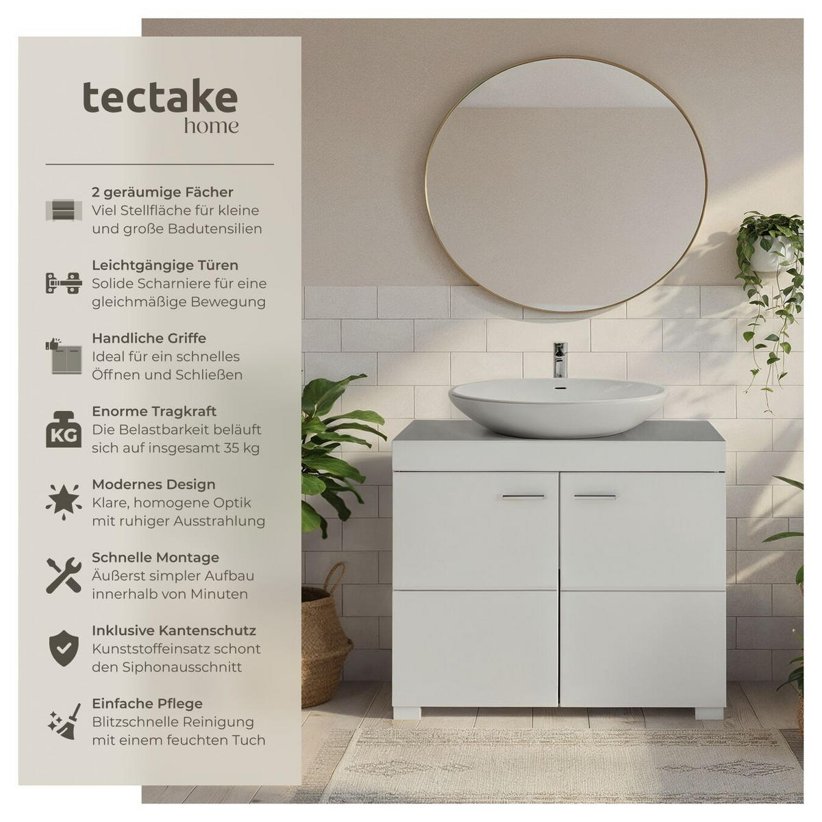 WASCHBECKENUNTERSCHRANK Idris, 60 x 35 x 56 cm, weiß - Weiß, Holzwerkstoff (60/56/35cm) - tectake