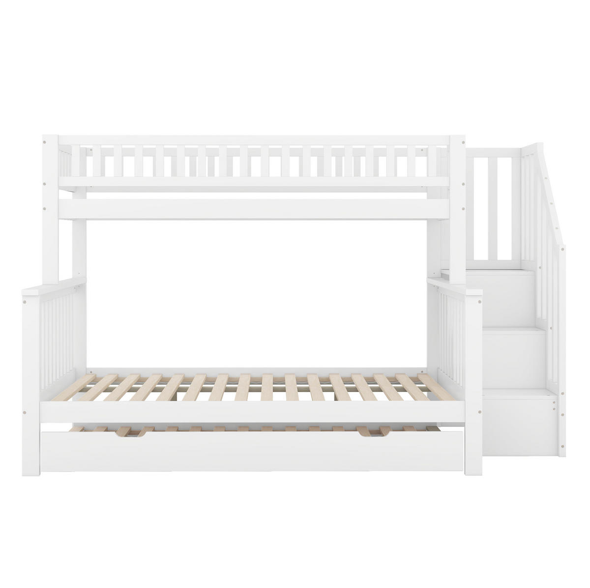 ETAGENBETT aus Kiefernholz 90x200/140x200 cm in Weiß mit Ausziehbett & Stauraum - Weiß, Holz (90/200cm) - Modfu