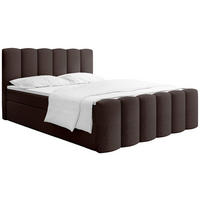 BOXBETT Serenity mit Bettkasten, Boucle Braun 140x200 cm – inkl. H4 Taschenfederkern Matratze & Foam Topper - Schwarz/Braun, Holz/Holzwerkstoff (140/200cm) - WFL GROUP