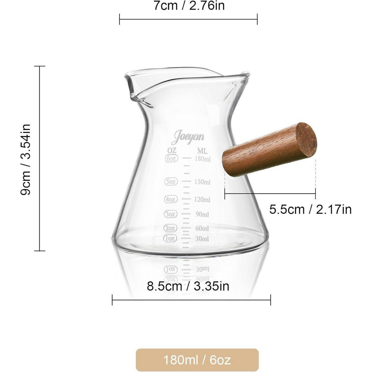 MESSBECHER Glas mit Holzgriff 180 ml - Transparent, Glas (0.18L)