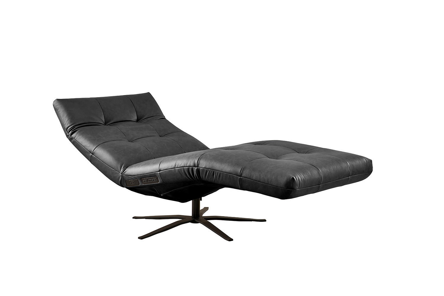 RELAXLIEGE LETICIA Schwarz Leder - Schwarz, Leder/Metall (82/115/156cm) - KAWOLA