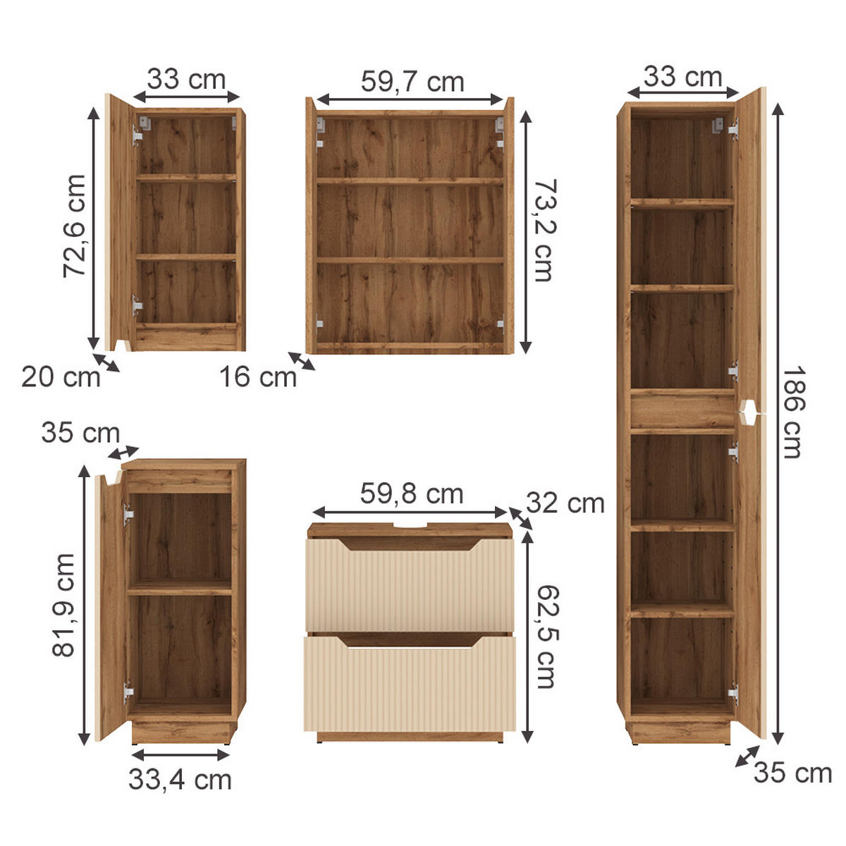KOUPELNOVÝ NÁBYTEK Lotta Dubový/kašmírový pruhovaný - kašmírová/barva dubu, kompozitní dřevo (59.8/62.5/32cm) - Vicco