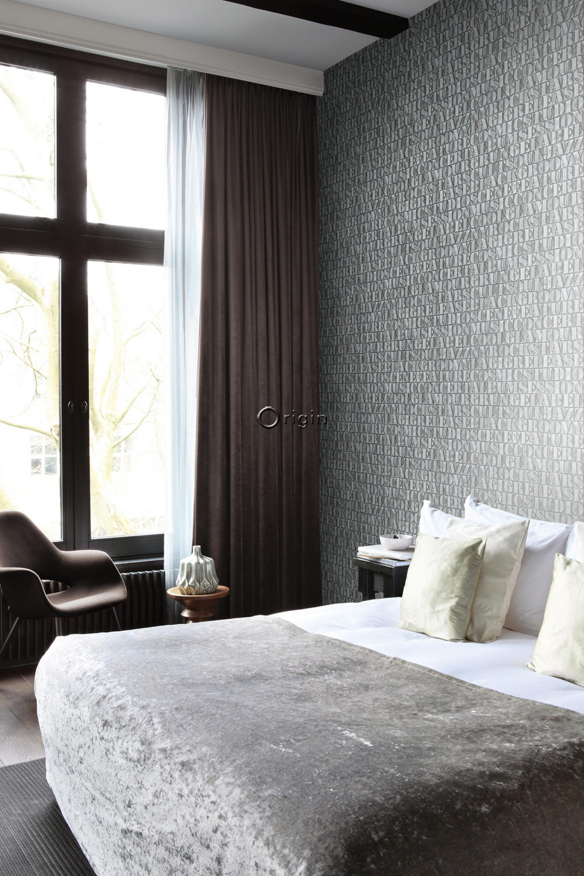 TAPETE alte eiserne Druckbuchstaben 53 cm x 10.05 m - Grün, Papier (53/1000cm) - Origin Wallcoverings