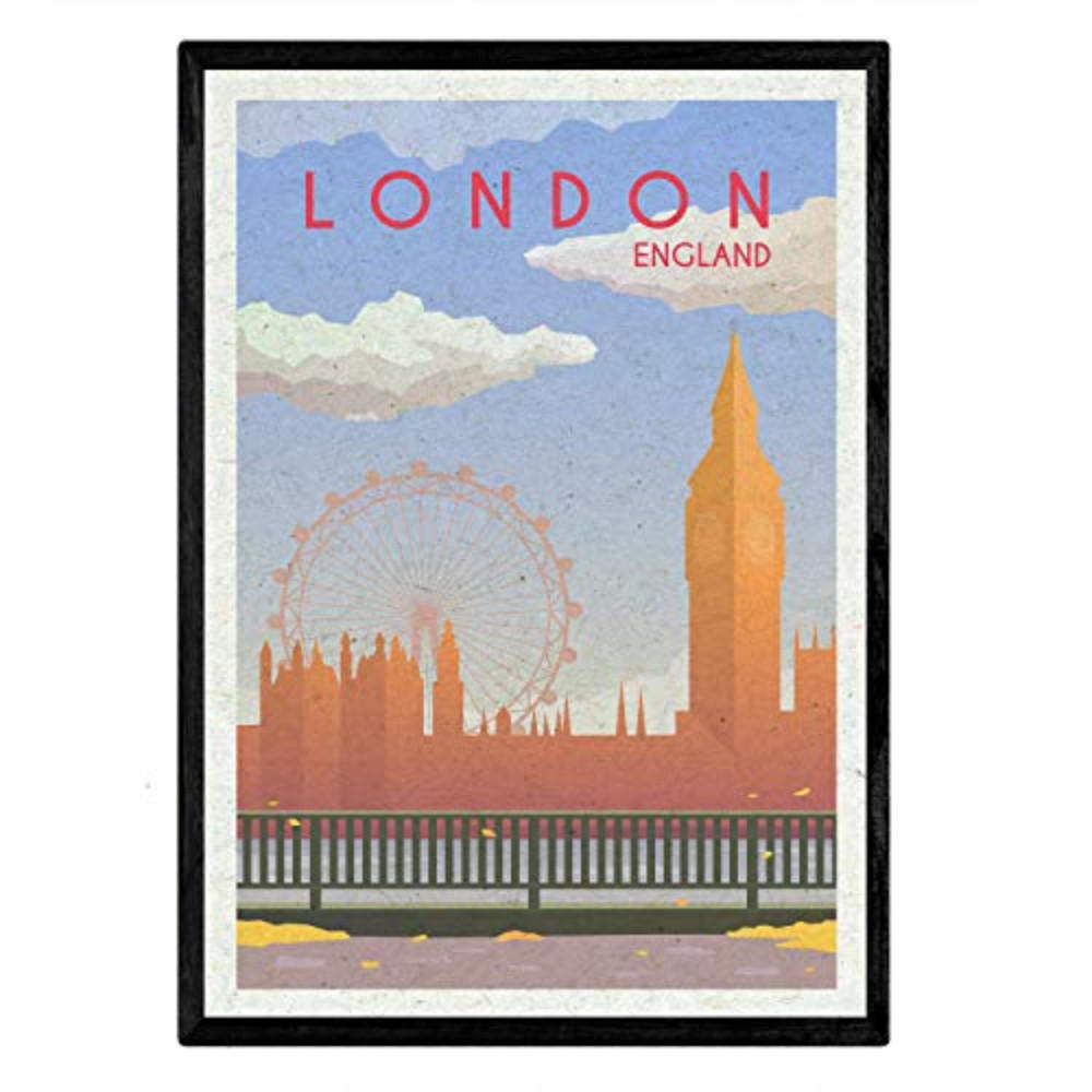POSTER London Big Ben & London Eye A4 Rahmenlos - Klar, Papier (29.7/5/21cm) - Nacnic