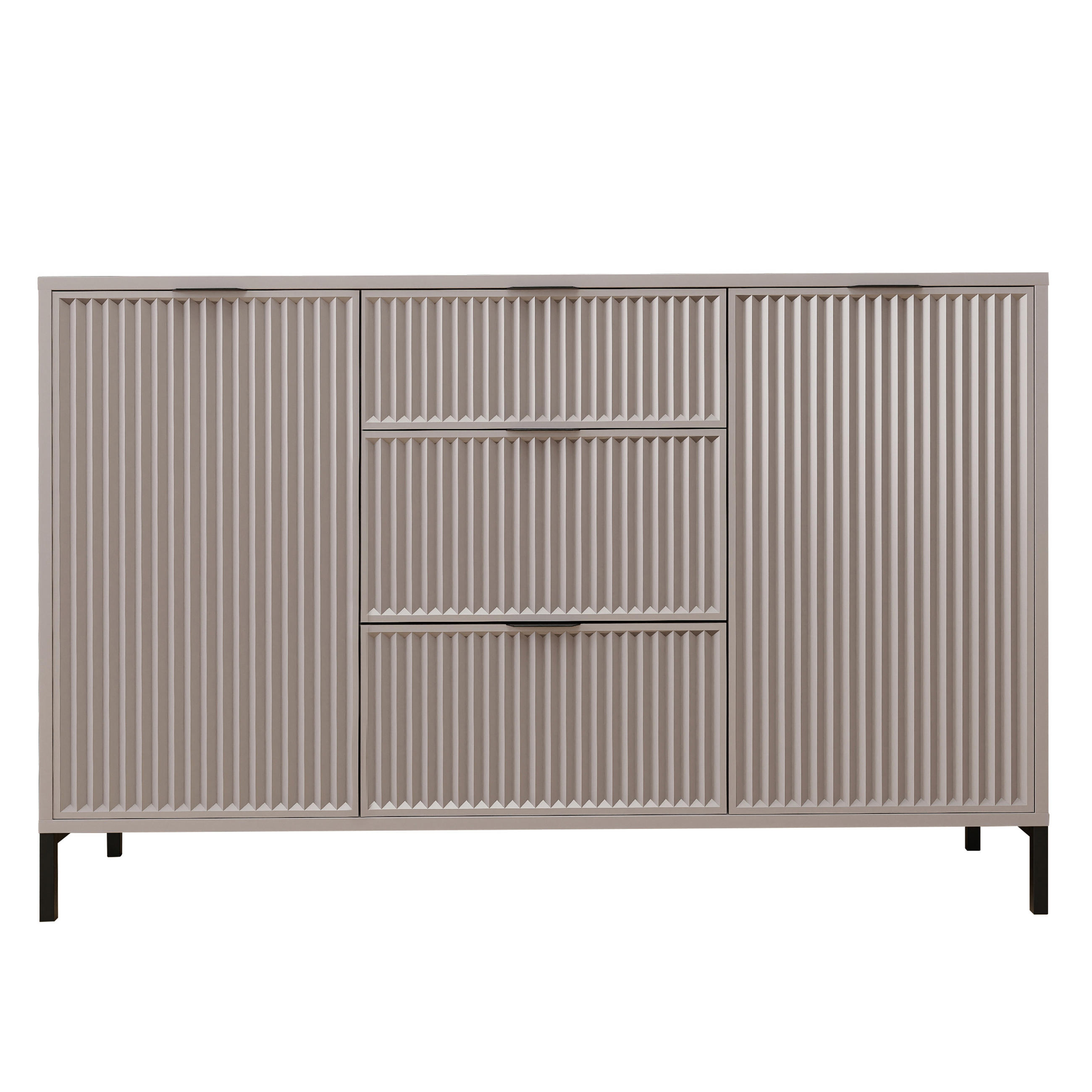 KOMMODE klein Aufbewahrungsschrank mit 3 Schubladen und 2 Türen, Beige - Beige, Holzwerkstoff (135/87/41cm) - Idohome