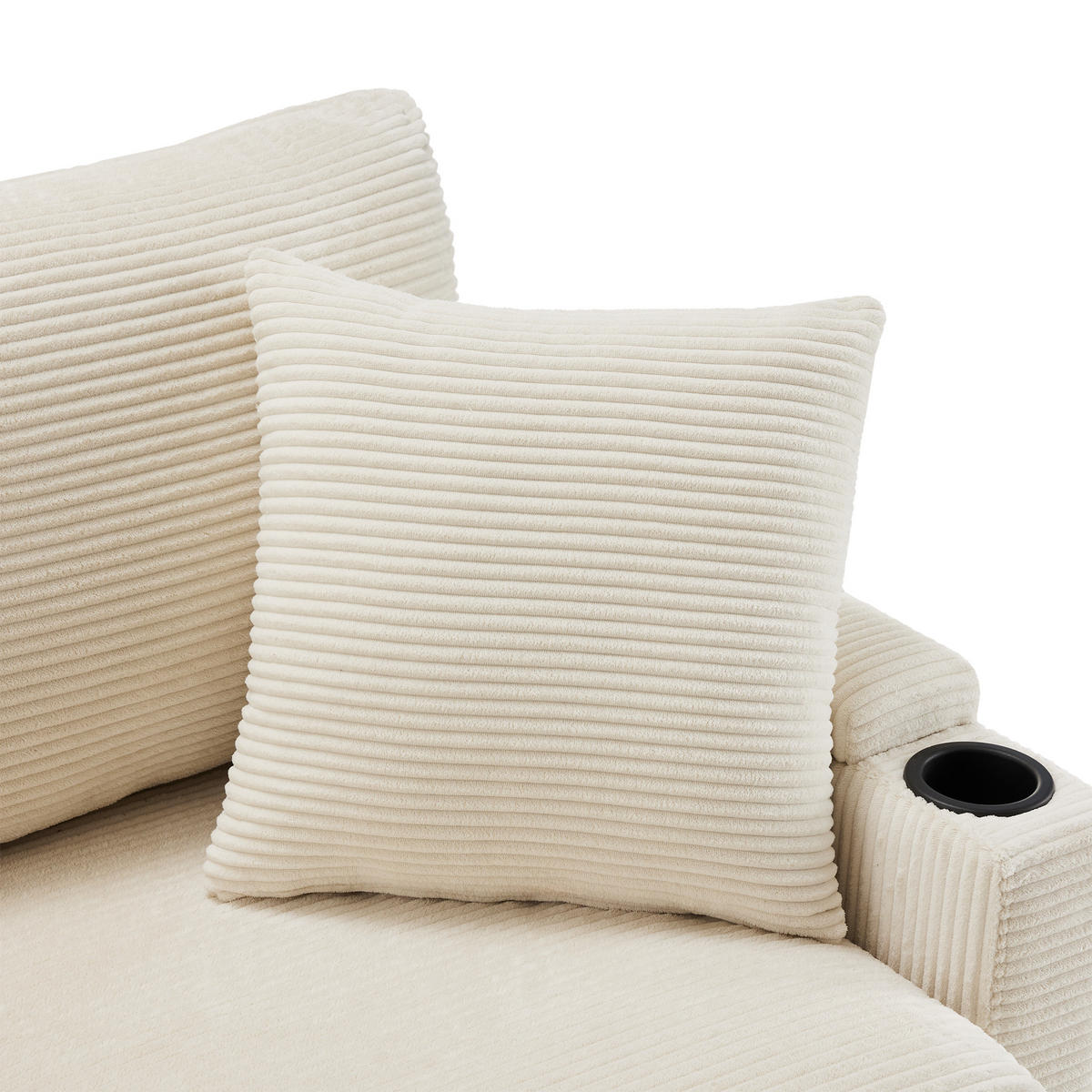 4-SITZER ECKSOFA Cord Beige mit USB, Ablage und mit Kissen - Beige, Holzwerkstoff/Kunststoff (213.5/139cm) - WISHDOR
