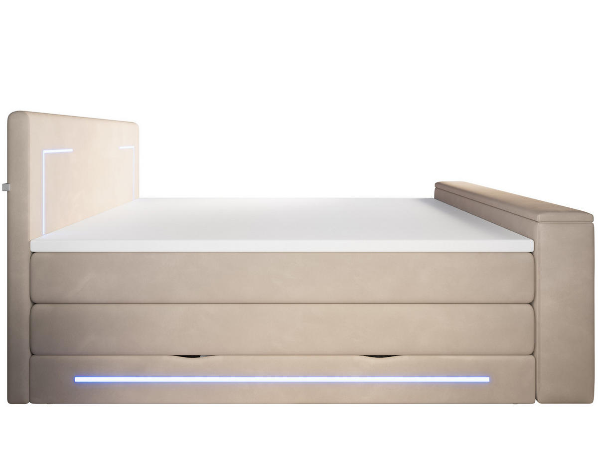 BOXSPRINGBETT Monaco beige 160/200 cm H3/H4 Samt mit TV-Lift - Beige, Textil (160/200cm) - wonello
