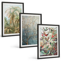 BILDER SET 3er Set - 40x60 cm Schwarzer Rahmen - Tropische Pflanzen, Vögel, Natur - Schwarz, Kunststoff (40/60cm) - TULUP